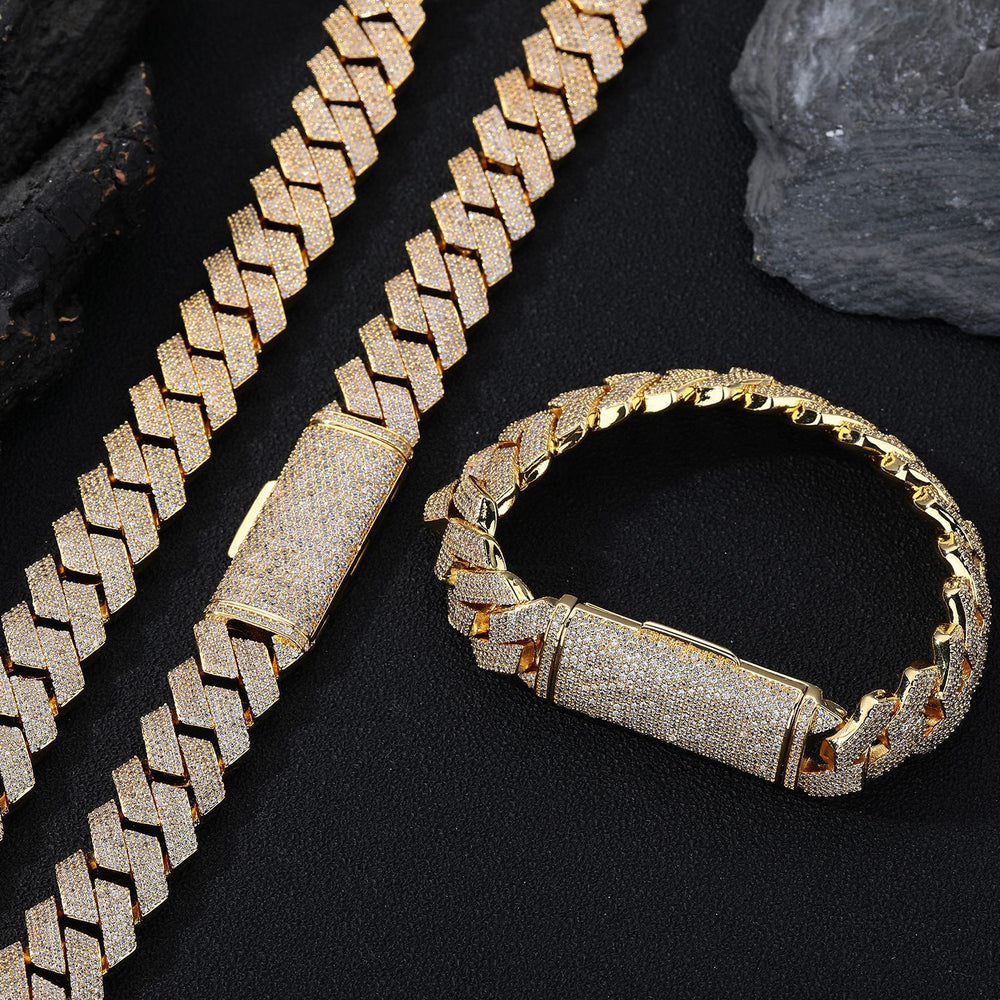Men's Cuban Chain Zircon Necklace and Bracelet jewellery set.
