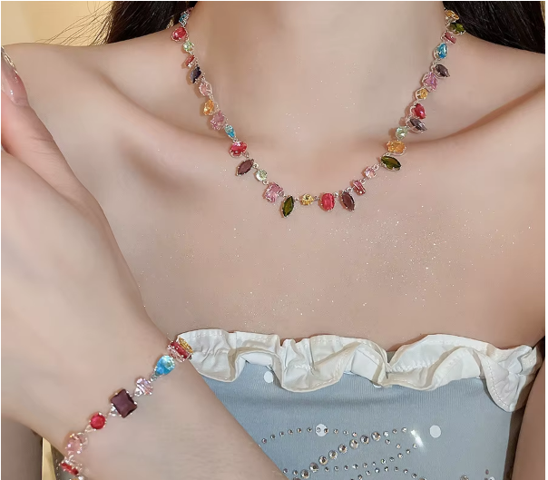 18K Gold Plated New Luxury Colorful Crystal Zircon Necklace Fashion Jewellery.