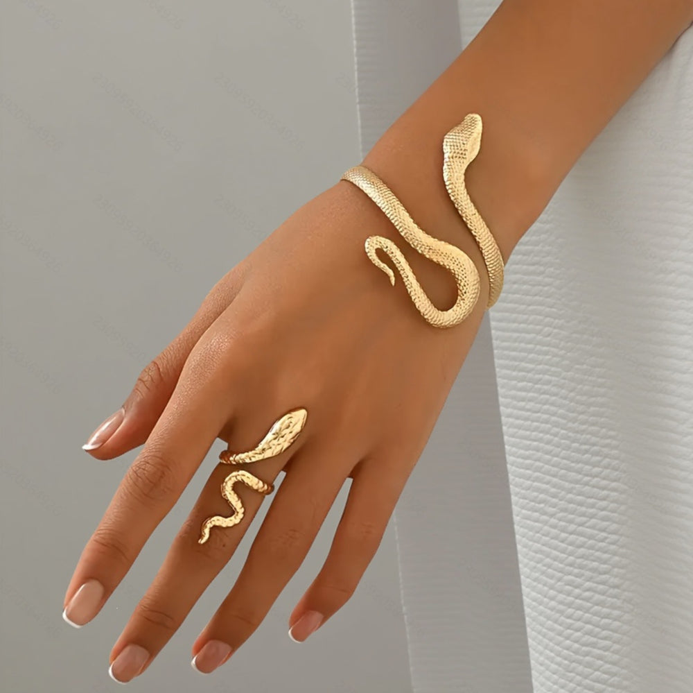 Adjustable Open Bracelet and Ring Jewellery Set.