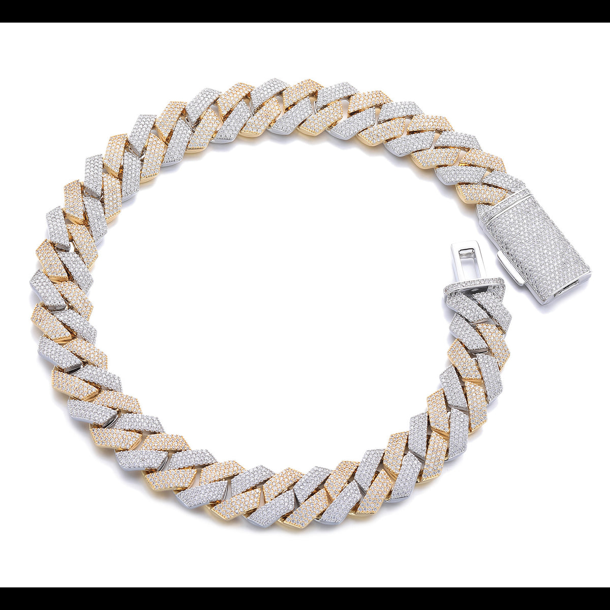Men's Cuban Chain Zircon Necklace and Bracelet jewellery set.