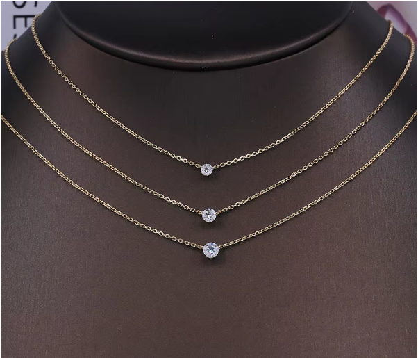 Mini 5mm/4mm D Moissanite Real 925 Sterling Silver Pendant Necklace Clavicle.