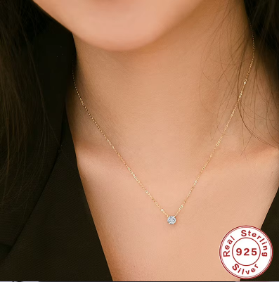 Mini 5mm/4mm D Moissanite Real 925 Sterling Silver Pendant Necklace Clavicle.