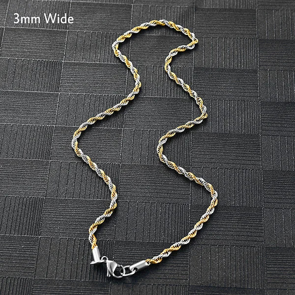 Men's Twisted Neck Rope Chain Stainless Steel Necklace for Women Punk Boy Silver and Gold Color Metal Jewelry Accessories Choker