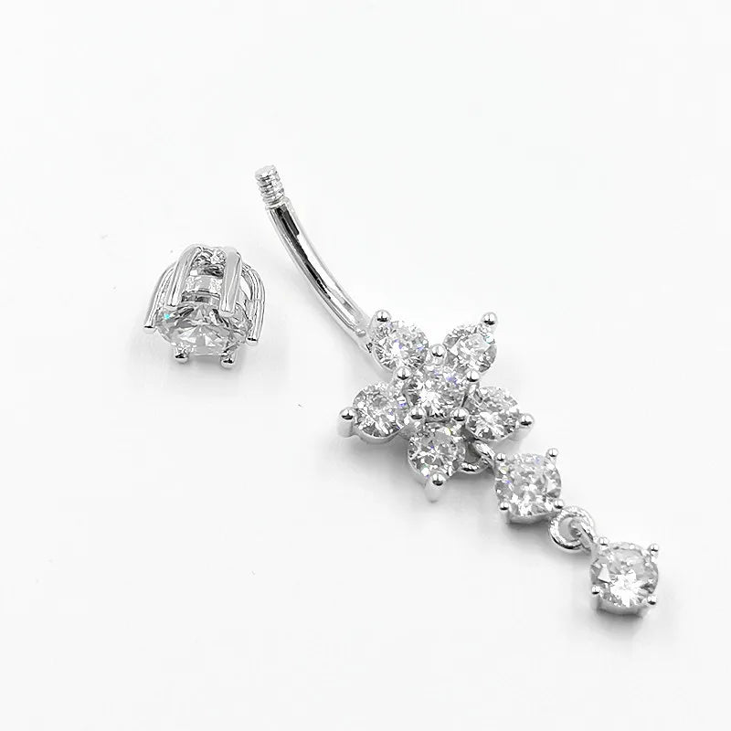 925 sterling silver Belly piercing fashion flower Navel Ring Body Piercing Jewellery