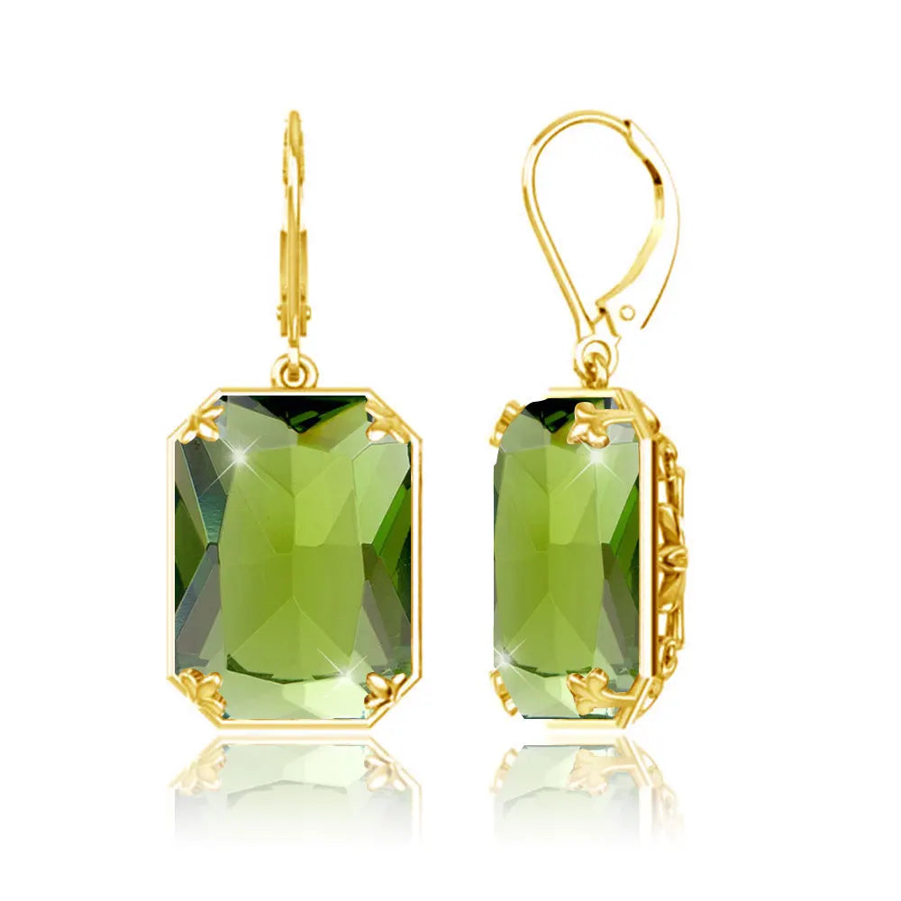 Real 100% 925 Silver Earrings Aquamarine 14K Gold Plated Drop Earrings Fine Jewelry.