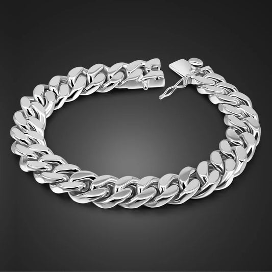 Men's 100% 925 Sterling Silver Bracelet 13.5mm Curb Cuban Chain 7.5-10 Inch Solid Punk Style Fine Jewelry Gift