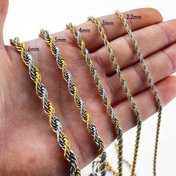 Men's Twisted Neck Rope Chain Stainless Steel Necklace for Women Punk Boy Silver and Gold Color Metal Jewelry Accessories Choker Alternate View