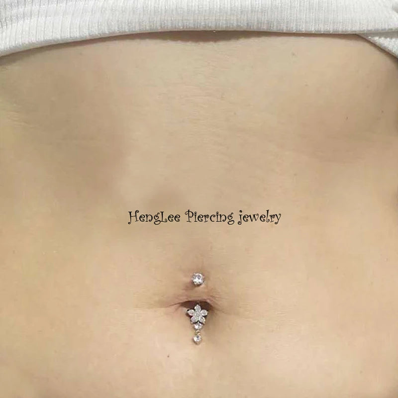 925 sterling silver Belly piercing fashion flower Navel Ring Body Piercing Jewellery
