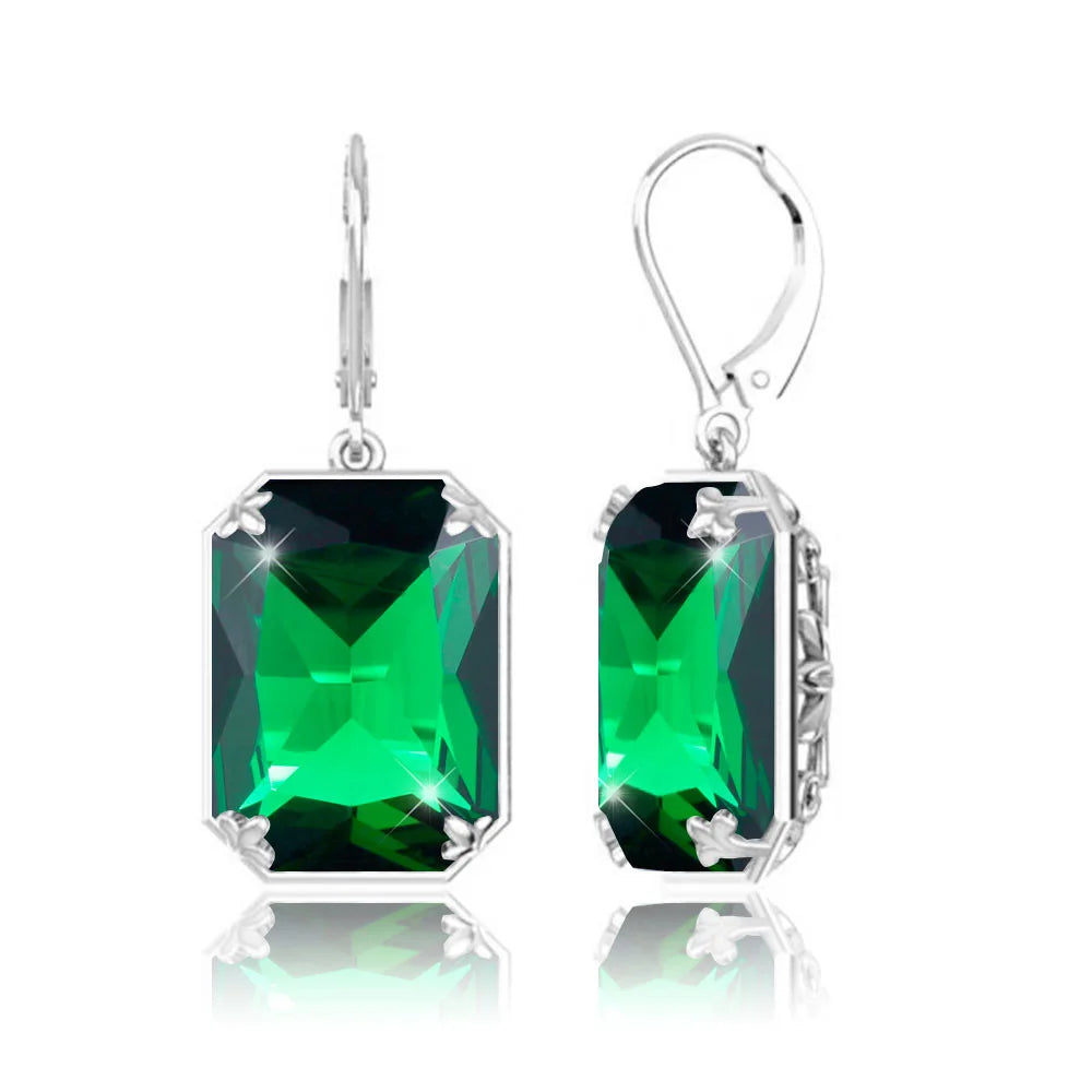 Real 100% 925 Silver Earrings Aquamarine 14K Gold Plated Drop Earrings Fine Jewelry.