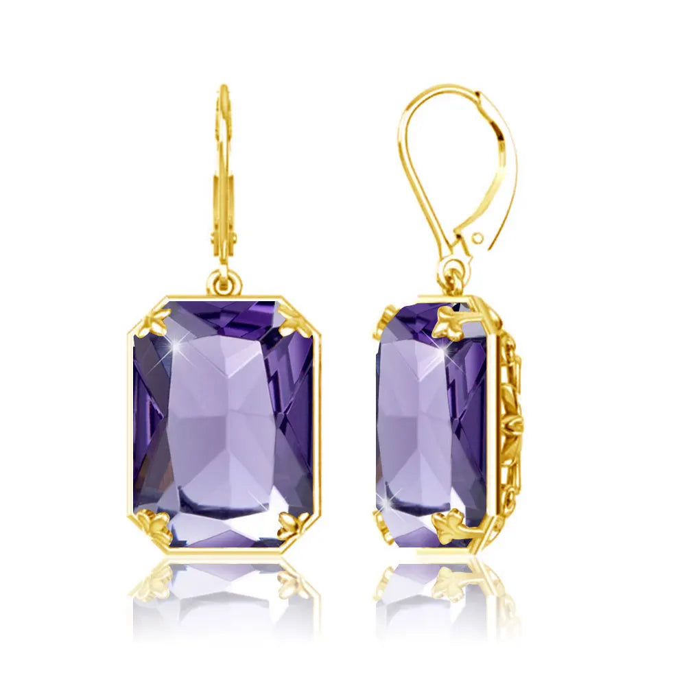 Real 100% 925 Silver Earrings Aquamarine 14K Gold Plated Drop Earrings Fine Jewelry.
