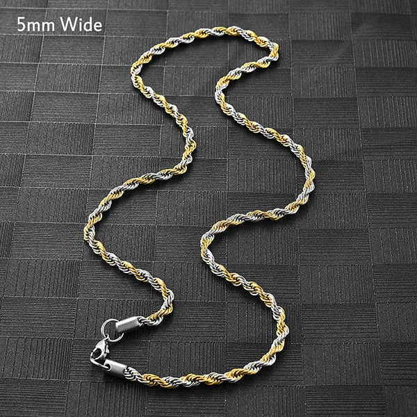Men's Twisted Neck Rope Chain Stainless Steel Necklace for Women Punk Boy Silver and Gold Color Metal Jewelry Accessories Choker