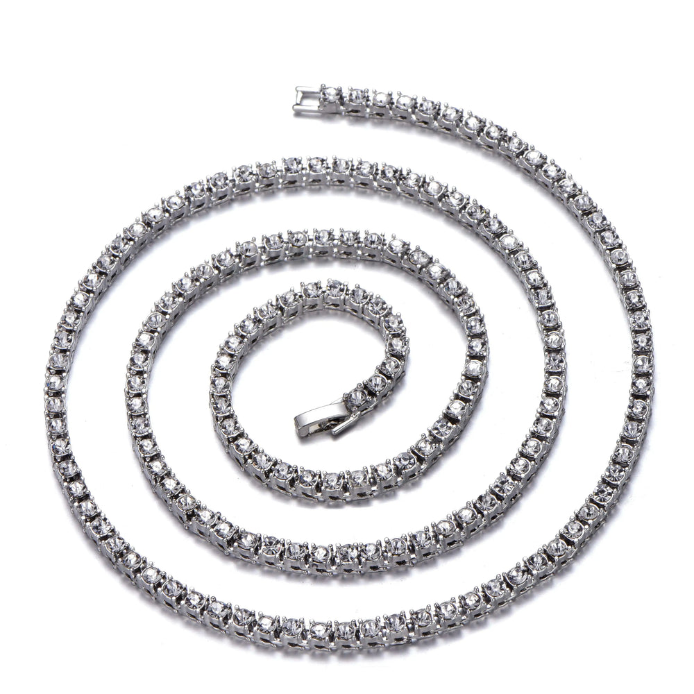 4MM Chain Iced Out Bracelet Necklace Men Fashion Jewellery Gift.