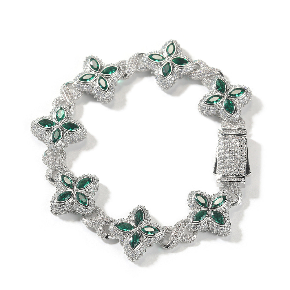 Four-Leaf Bracelet Fashionable Trendy Cool Handsome High-End 5A Zircon Colorful necklace .