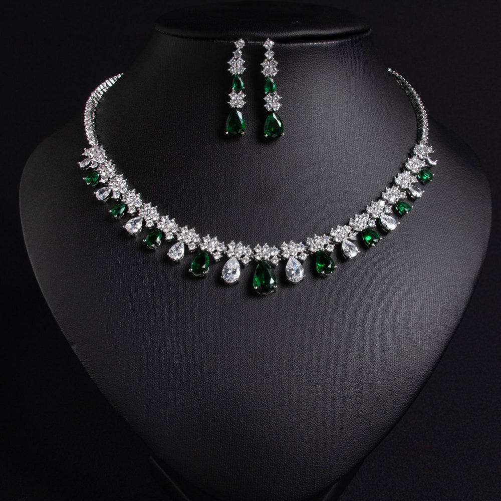 Chain zircon water drop necklace and earring dress earrings jewelry two-piece jewellery.