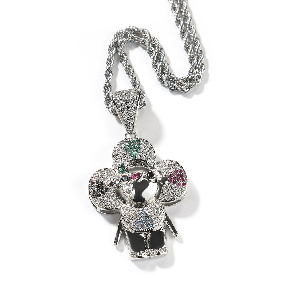 Gold-Plated Flower Design Pendant Copper Inlay 5A Zircon.
