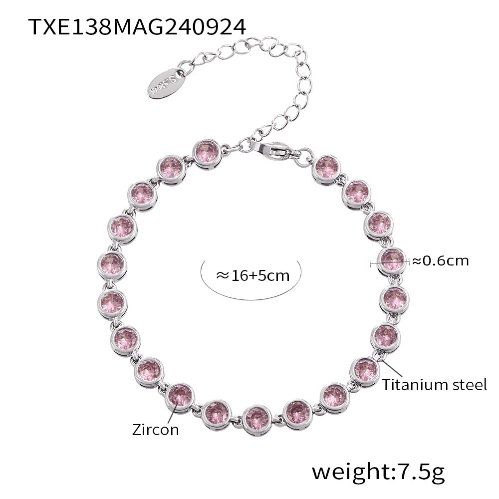 Steel Plated 18K Gold Colorful Round Bead Zircon Necklace Bracelet Super Flash Jewellery Set.