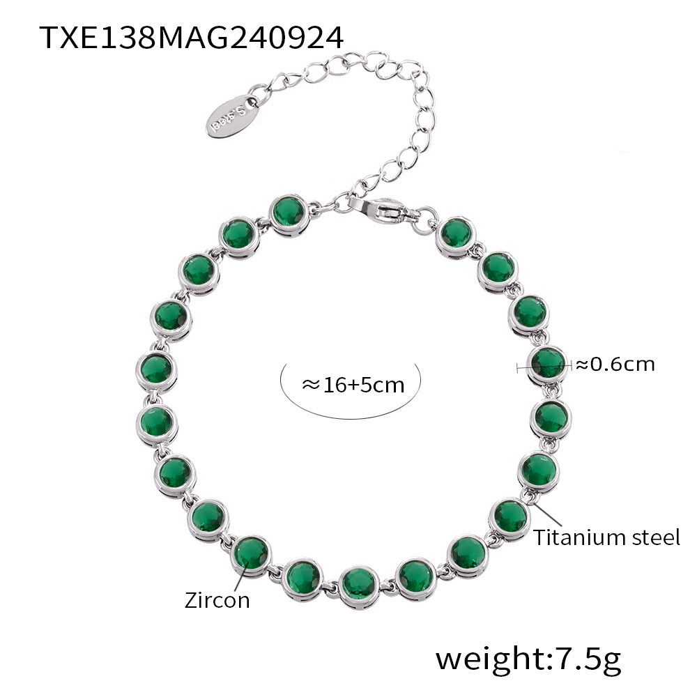 Steel Plated 18K Gold Colorful Round Bead Zircon Necklace Bracelet Super Flash Jewellery Set.