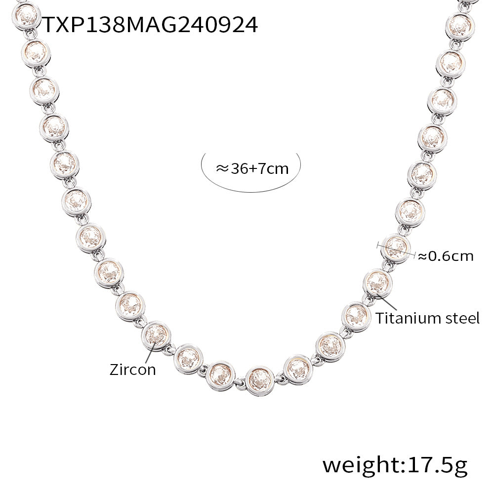 Steel Plated 18K Gold Colorful Round Bead Zircon Necklace Bracelet Super Flash Jewellery Set.
