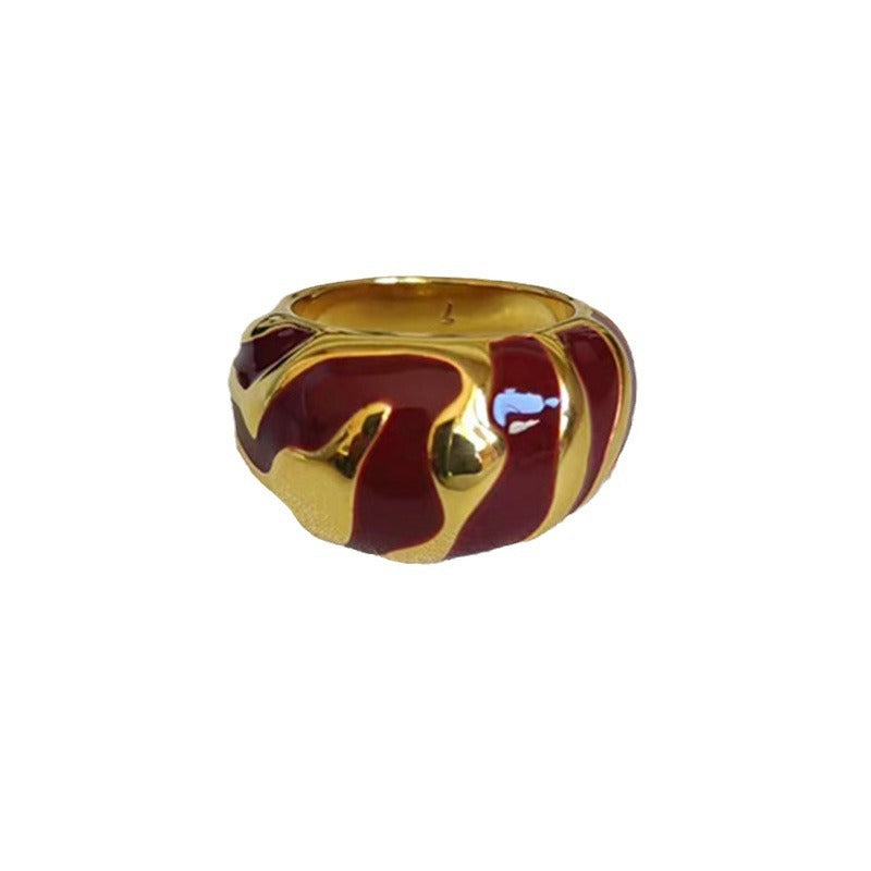 Gold-Plated Copper Enamel Bracelet and Ring, Niche Splicing Version High-End Fashion