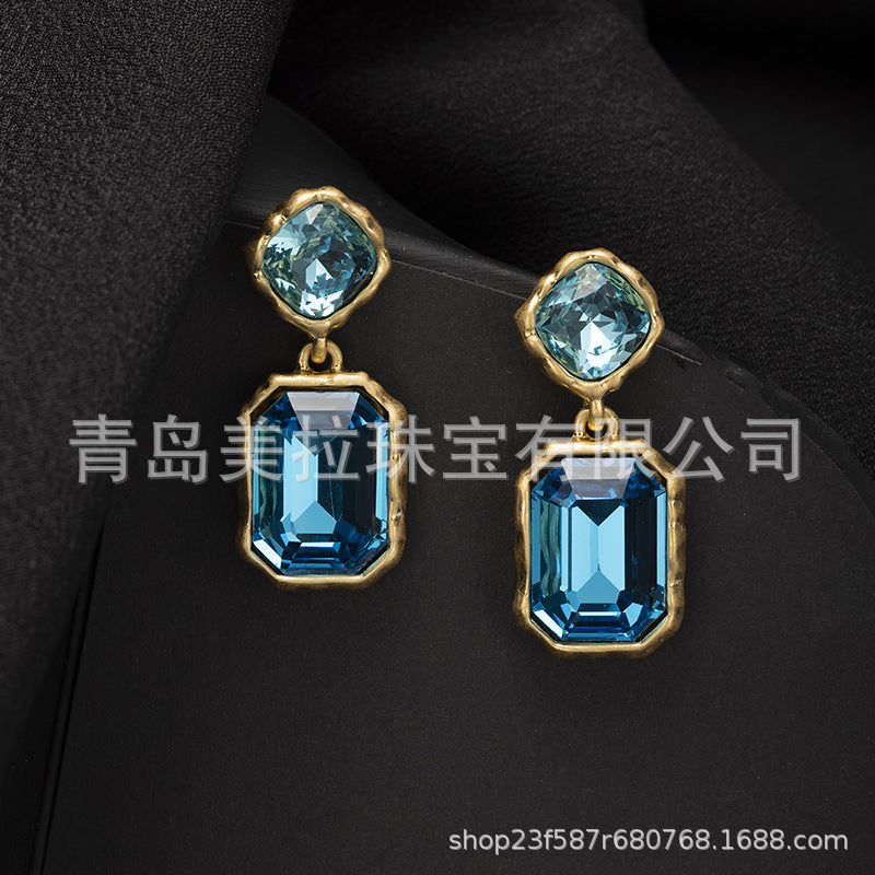 Oscardelarenta new crystal sugar vintage earrings niche design geometric simple fashion high sense