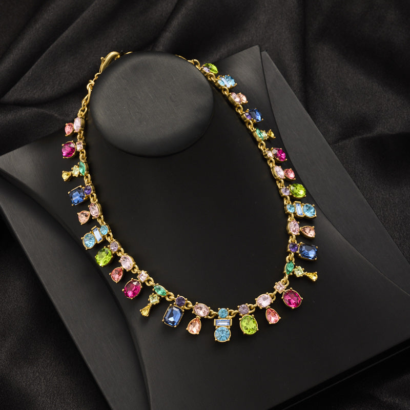Gold plated Crystal Necklaces Combination Color Luxury Design Advanced Clavicle.