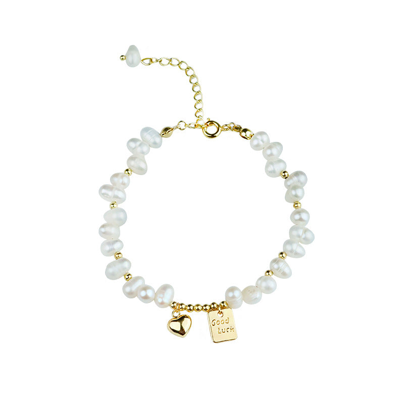 Niche Design Lucky Heart Baroque Pearl Women's Bracelet Ins High-End Jewelry 2025 New Wholesale