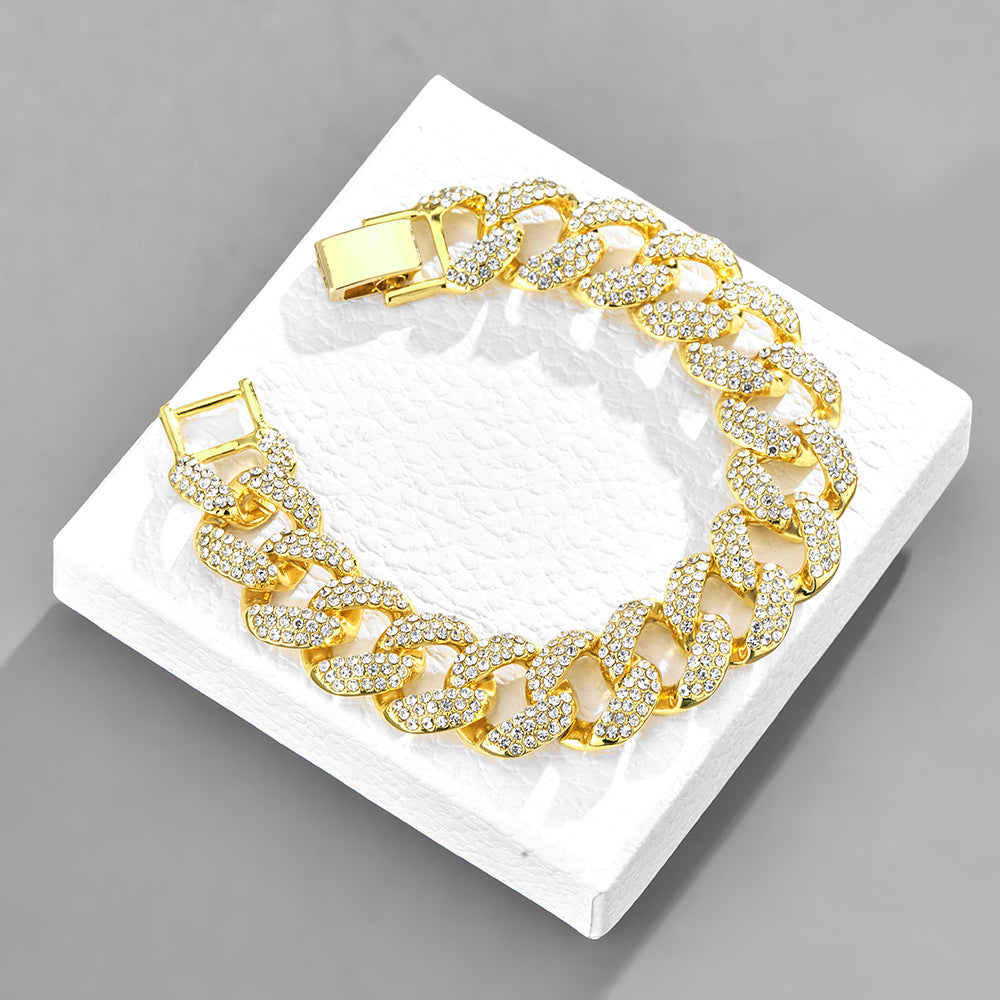 17mm Bubble Cuban Necklace Bubble Dense Diamond Personality Fashion Necklace Bracelet Set Cross-border Hot Hip Hop Jewelry