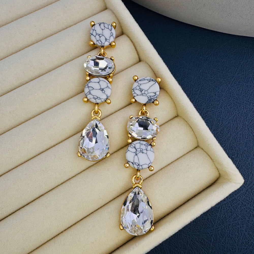 Oscar European and American Medieval Cross-Border Live Broadcast Long Natural Stone Crystal Earrings Elegant Accessible Luxury High-End Earrings