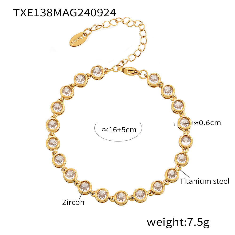 Steel Plated 18K Gold Colorful Round Bead Zircon Necklace Bracelet Super Flash Jewellery Set.