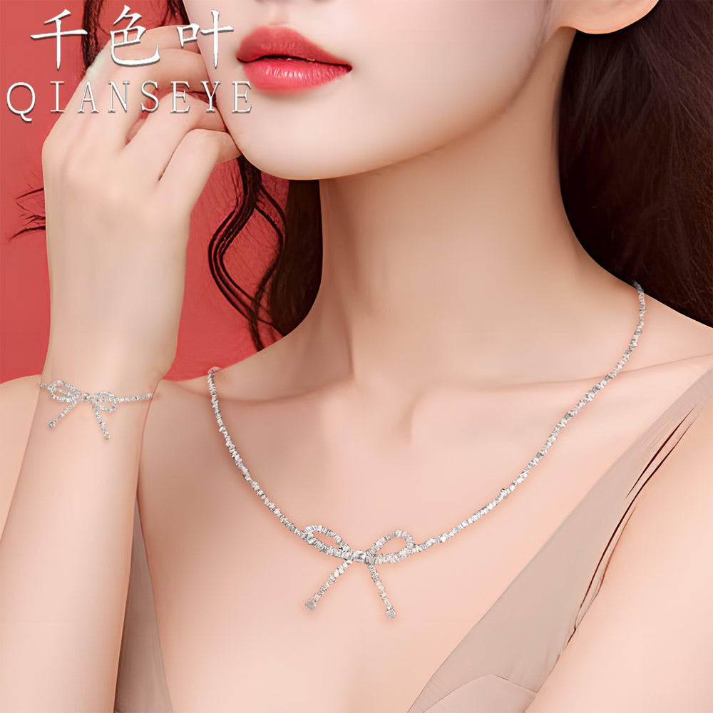 Foot Silver 999 Broken Silver Bow Necklace Korean Niche Design Broken Silver Bow Necklace Clavicle Chain Necklace Chain