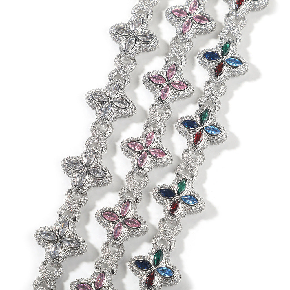 Four-Leaf Bracelet Fashionable Trendy Cool Handsome High-End 5A Zircon Colorful necklace .