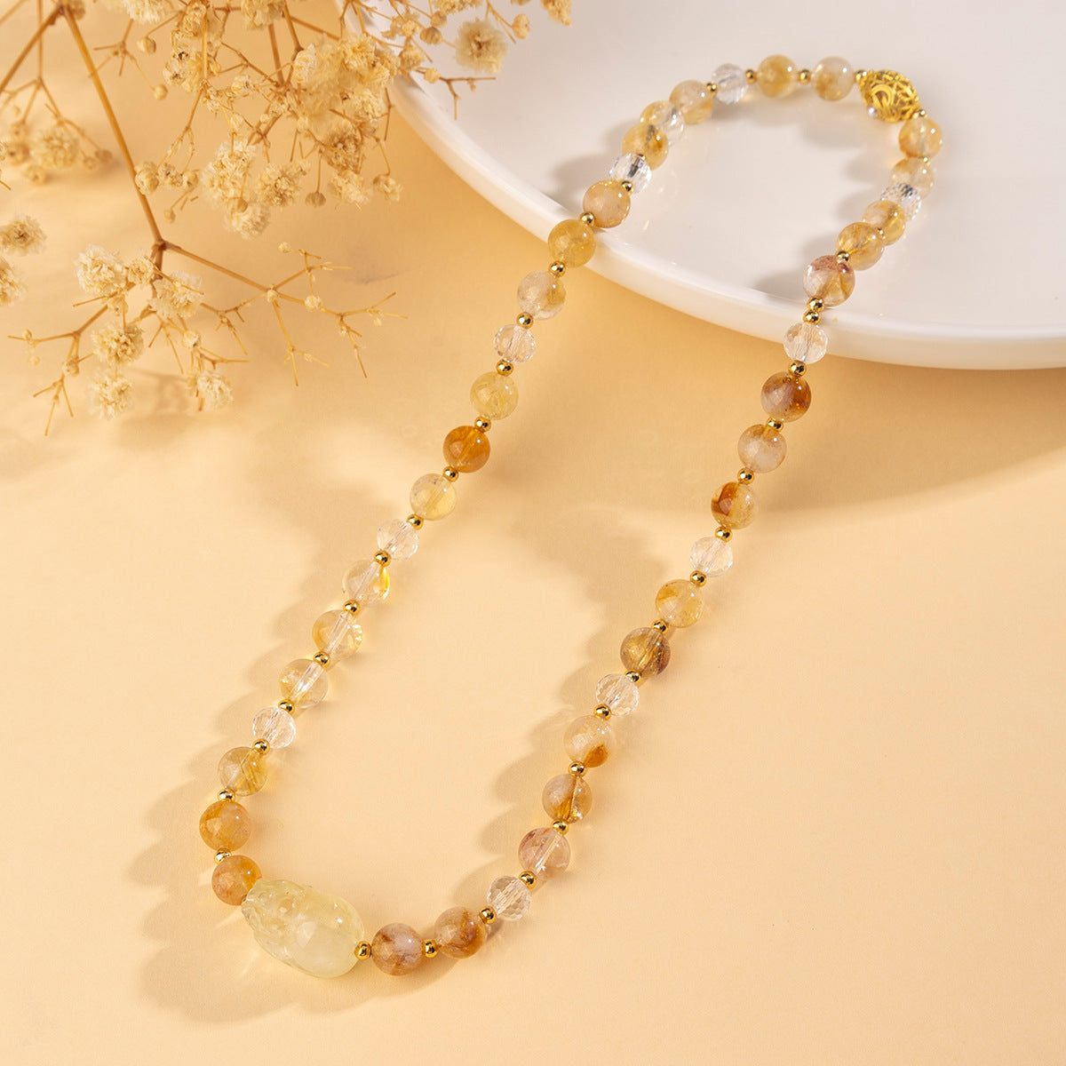 New Chinese-Style Natural Yellow Tower Crystal Lemon Crystal Pixiu Bracelet, Light Luxury National Style Double-Circle Bracelet for Wholesale and Market Stalls