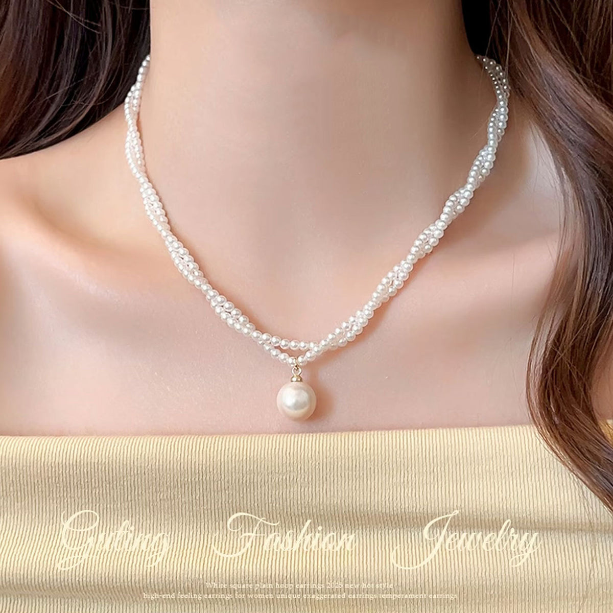 2025 New Water Drop-Shaped Double-Layer Pearl Necklace Versatile Temperament Trendy Choker European and American Minimalist Style Collarbone Chain