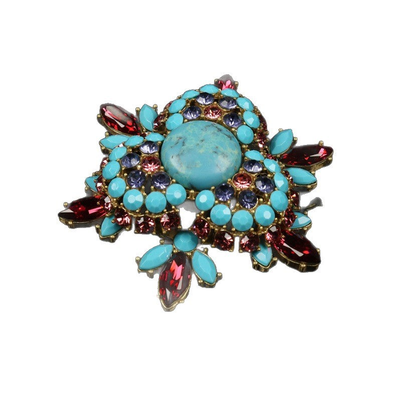 Turquoise Elegant Glass Light Luxury Necklace with Unique Niche Brooch Tassel Earrings Set.