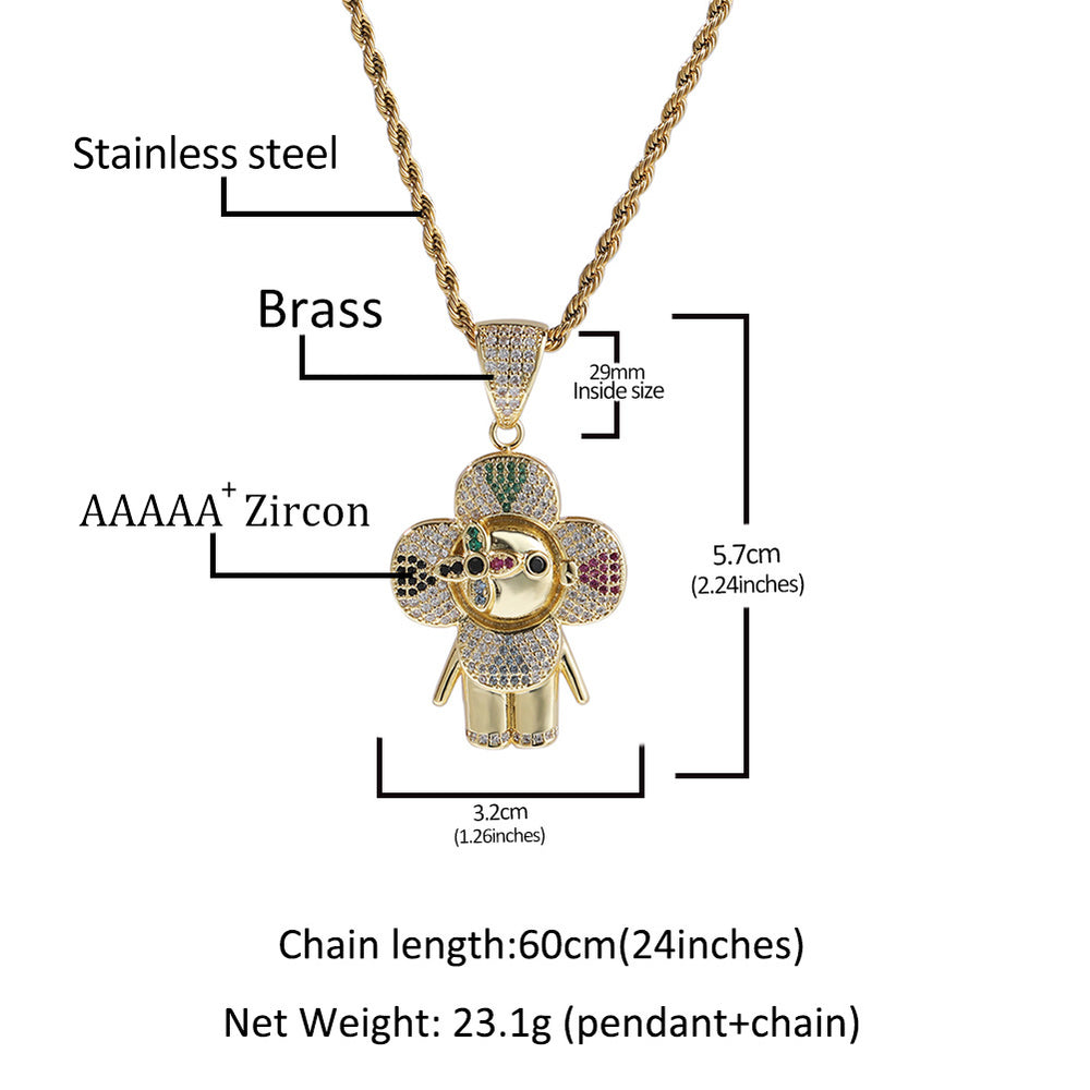 Gold-Plated Flower Design Pendant Copper Inlay 5A Zircon.