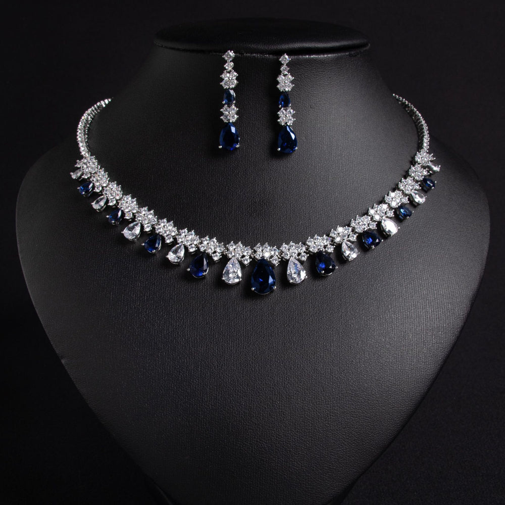 Chain zircon water drop necklace and earring dress earrings jewelry two-piece jewellery.