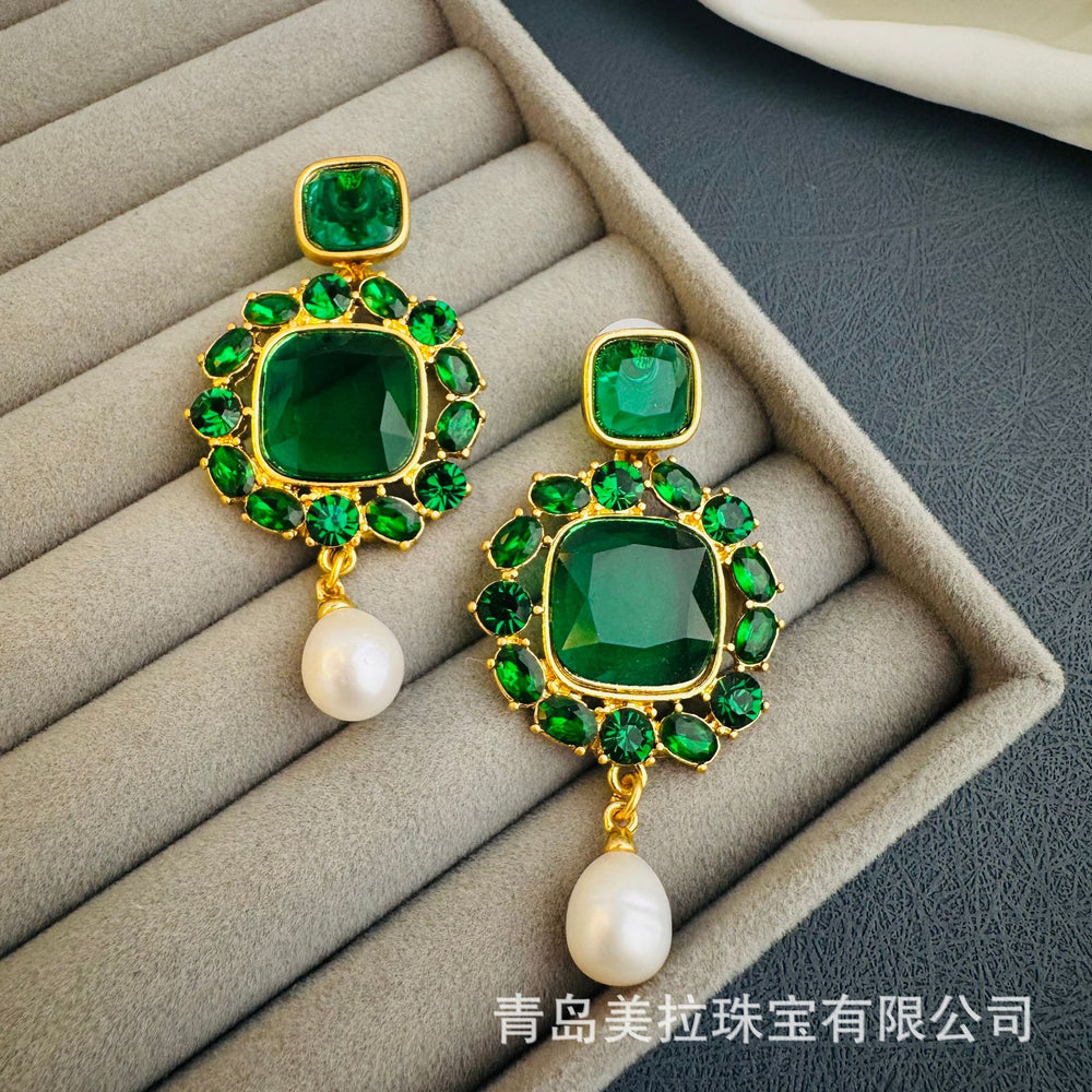 Oscar European and American Retro Colorful Palace Style Niche Design Glazed Baroque Pearl Earrings Medieval Earrings for Women