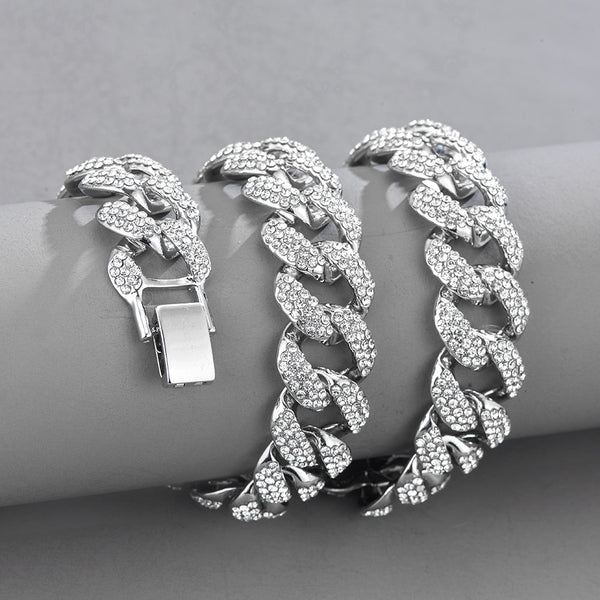 17mm Bubble Cuban Necklace Bubble Dense Diamond Personality Fashion Necklace Bracelet Set Cross-border Hot Hip Hop Jewelry Alternate View