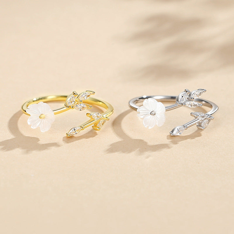 Fresh flower ring female 925 silver fashion flower leaves jewellery.