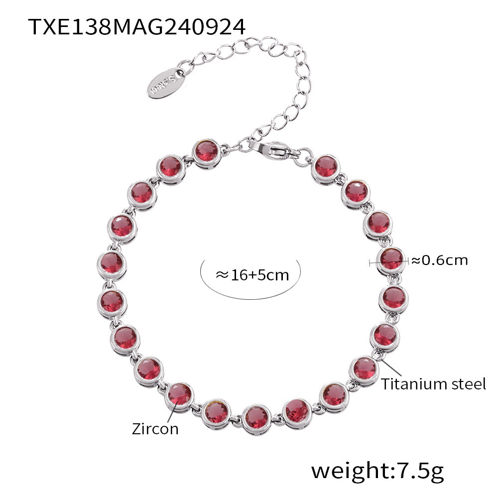 Steel Plated 18K Gold Colorful Round Bead Zircon Necklace Bracelet Super Flash Jewellery Set.