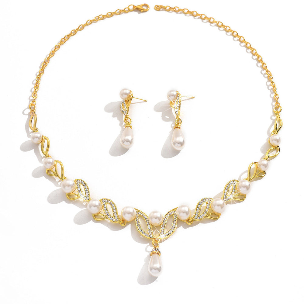 Pinduoduo Cross-border Pearl Women's Fashion Elegant Alloy Drop Bridal Dress Accessories Necklace Earrings suit