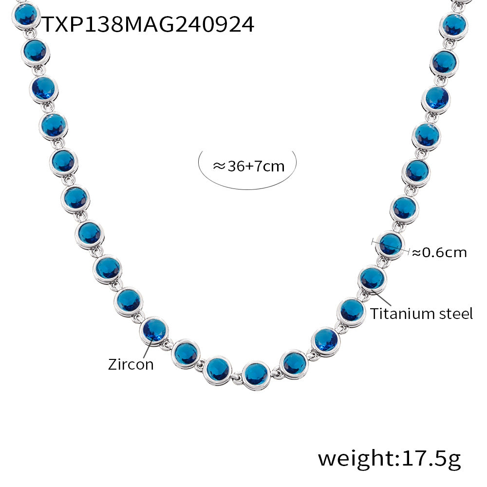 Steel Plated 18K Gold Colorful Round Bead Zircon Necklace Bracelet Super Flash Jewellery Set.