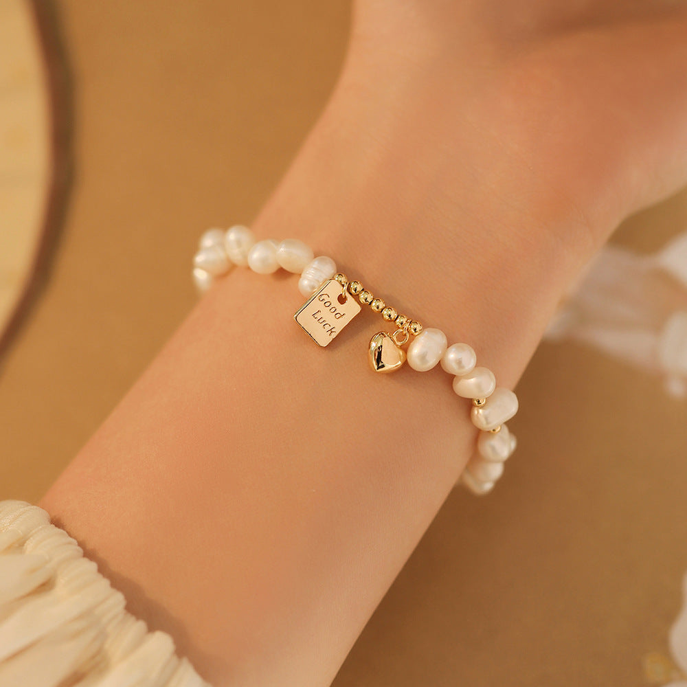 Niche Design Lucky Heart Baroque Pearl Women's Bracelet Ins High-End Jewelry 2025 New Wholesale