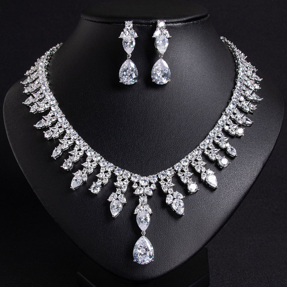 Luxury Dinner Dress Jewelry Red Zircon Necklace suit High-end Wedding Micro-inlay Bridal Wedding Earrings Jewelry