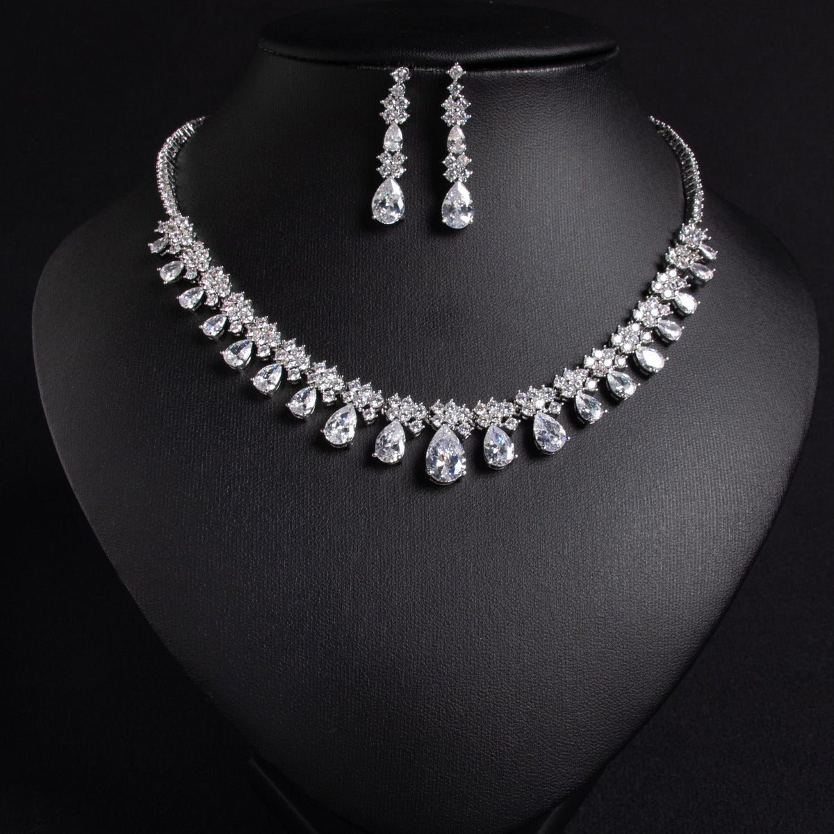 Chain zircon water drop necklace and earring dress earrings jewelry two-piece jewellery.