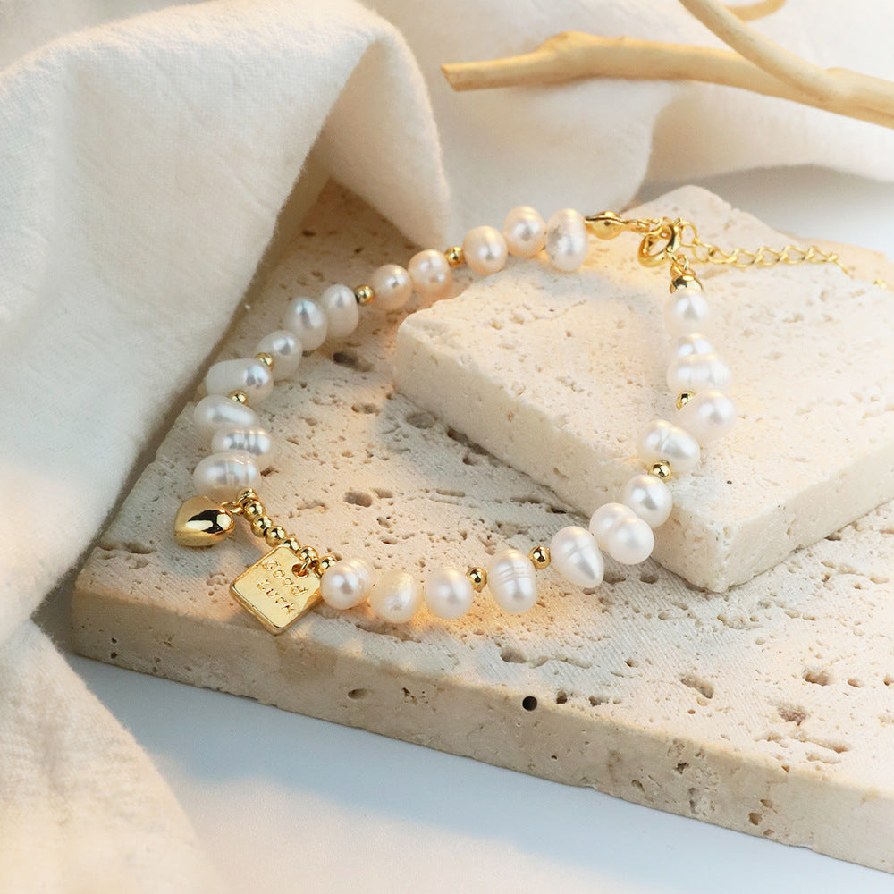 Niche Design Lucky Heart Baroque Pearl Women's Bracelet Ins High-End Jewelry 2025 New Wholesale