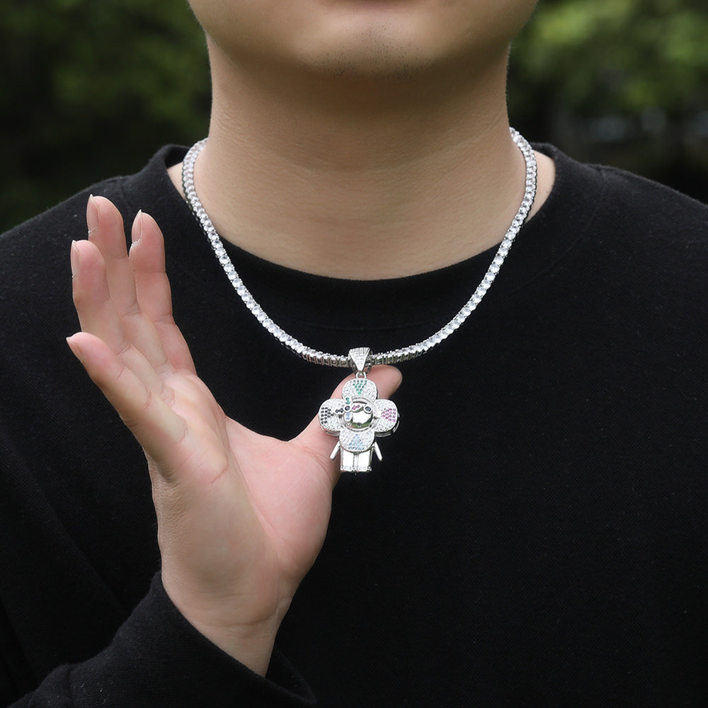 Gold-Plated Flower Design Pendant Copper Inlay 5A Zircon.