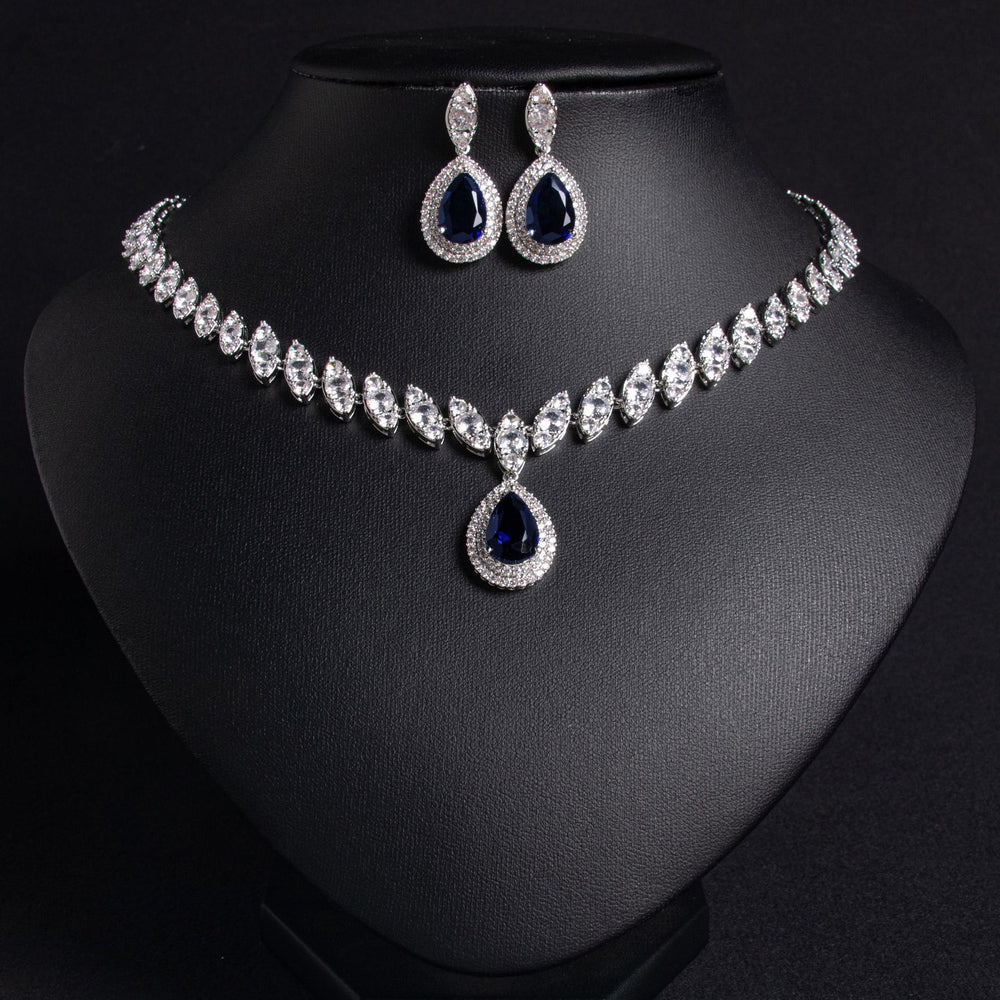 suit Water Drop Necklace and Earrings Zircon jewellery set Accessories