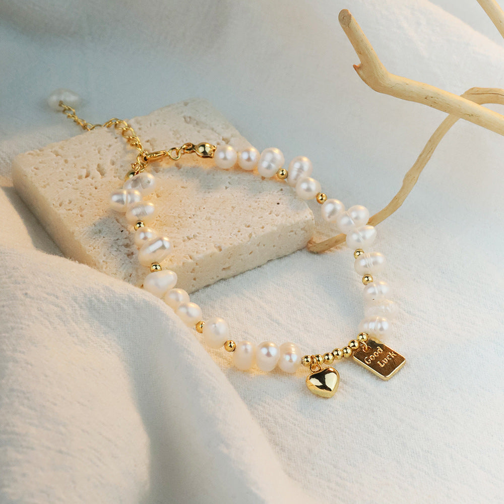 Niche Design Lucky Heart Baroque Pearl Women's Bracelet Ins High-End Jewelry 2025 New Wholesale