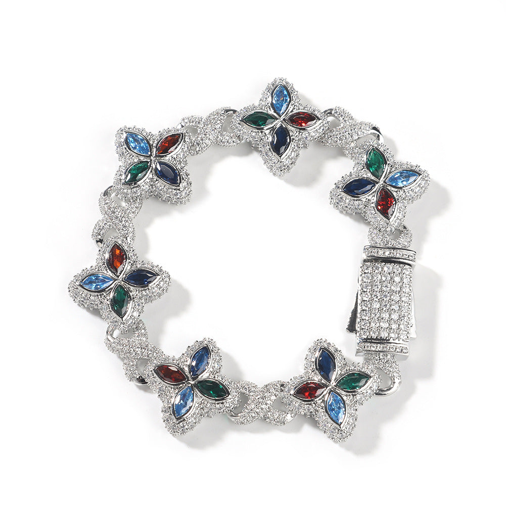 Four-Leaf Bracelet Fashionable Trendy Cool Handsome High-End 5A Zircon Colorful necklace .